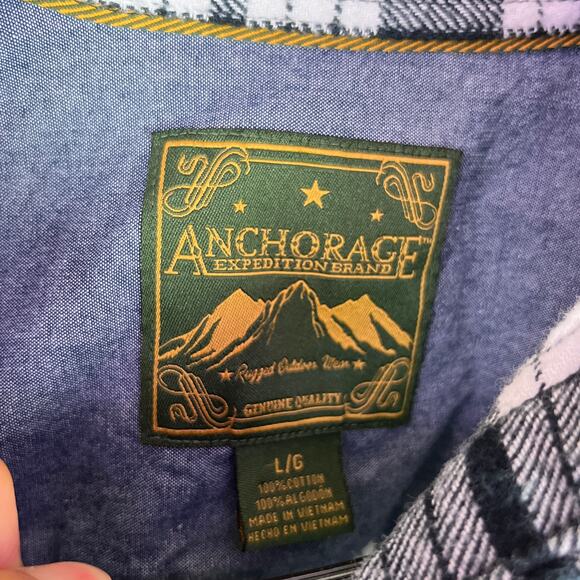 Anchorage Expedition Mens Shirt Black White Plaid Cotton Flannel Outdoors Large - Picture 6 of 12